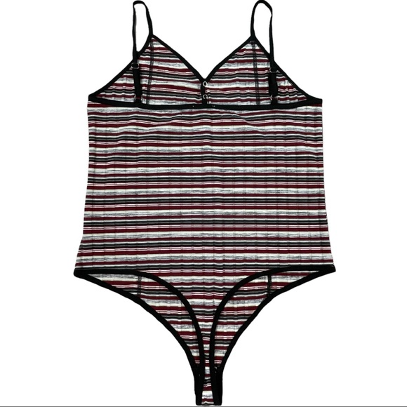 POL size large black, grey, red, cream, & white striped bodysuit, snap bottom - Picture 6 of 16
